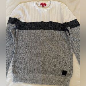 Guess Men's White, Black, and Gray Crewneck Sweater